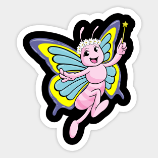 Butterfly with Magic wand and Wreath of Flowers Sticker